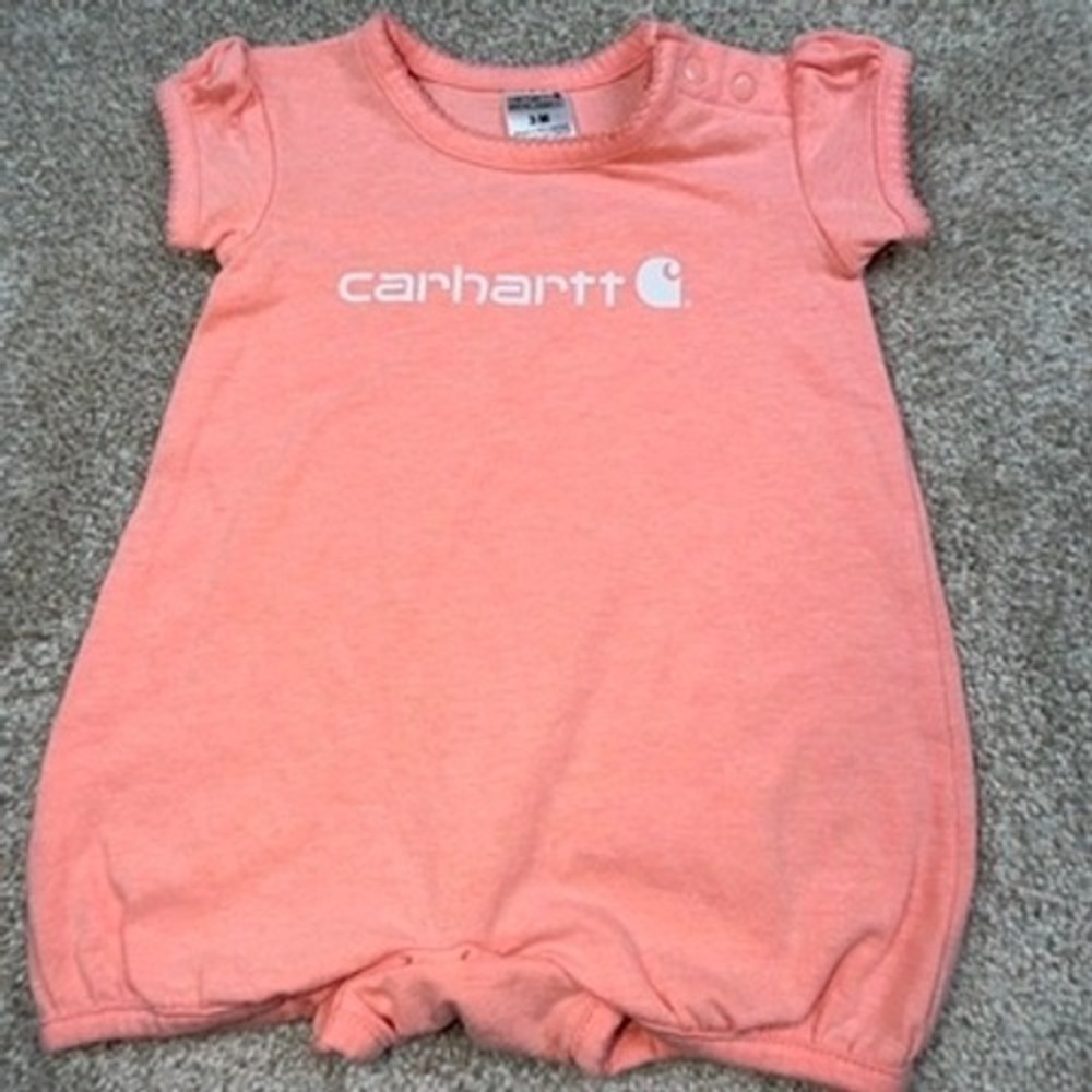 Carhartt Baby Girls Coral Heather Logo Short Sleeve Romper 3M